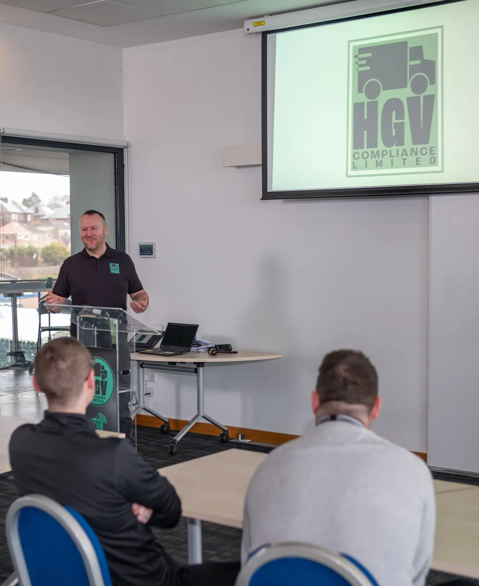 Paul Dunkerley delivering HGV compliance training to attendees